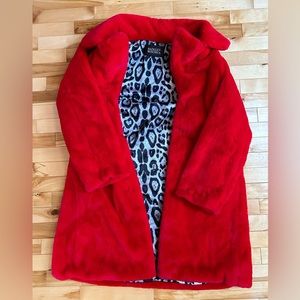 Badgley mischka red fur coat